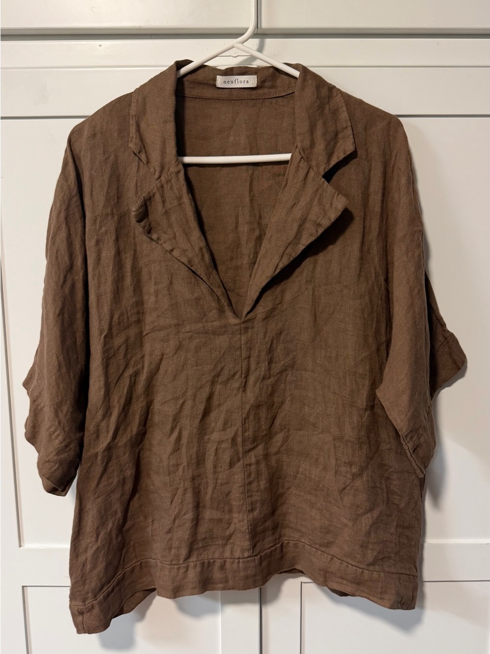 Neuflora Relaxed Brown Linen Made in Italy Tunic Top
